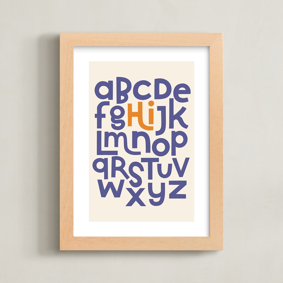 "Hi from the Alphabet" - Art Print in Indigo by Krissy Callahan - Framed