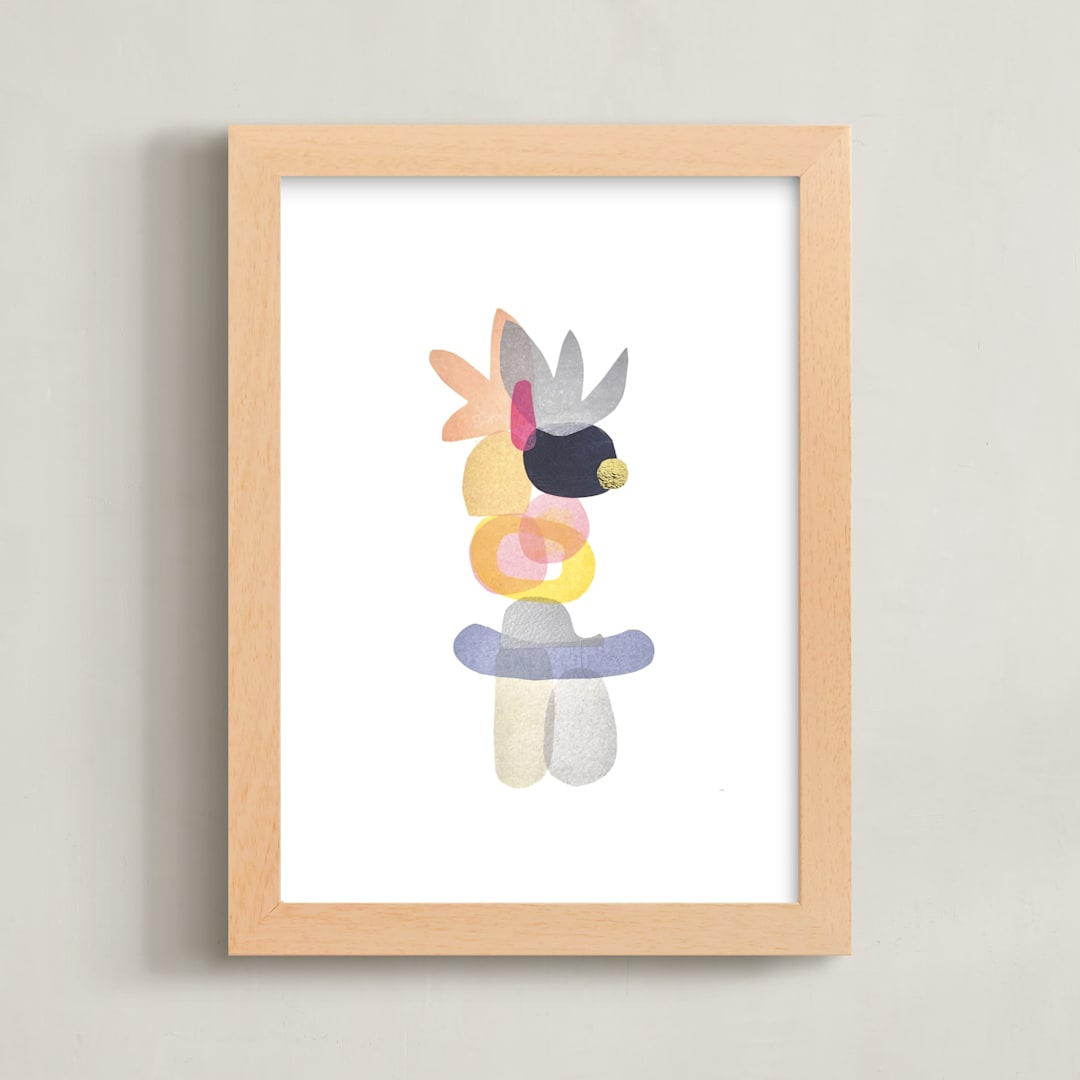 "feathered totem" - Art Print in feather grey by tina johnson - Framed