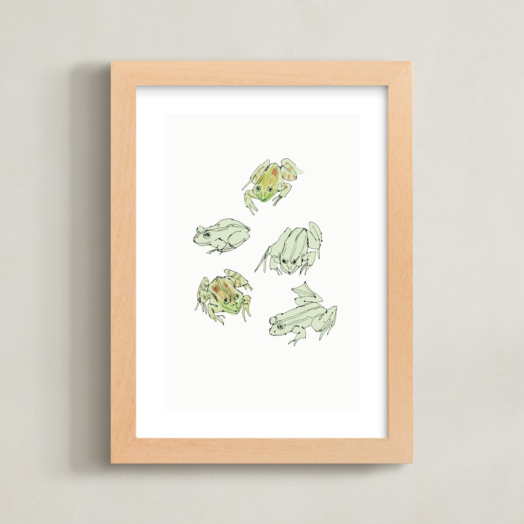 "Frog sketches" - Art Print in Pastel Green by Catilustre - Framed