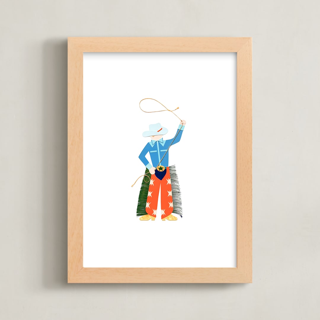 "Cowboy Carl" - Art Print in Cajun Shrimp by Kelsey Livingston - Framed