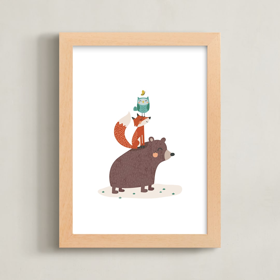 "Woodland Stack" - Art Print in Toffee by Erica Krystek - Framed