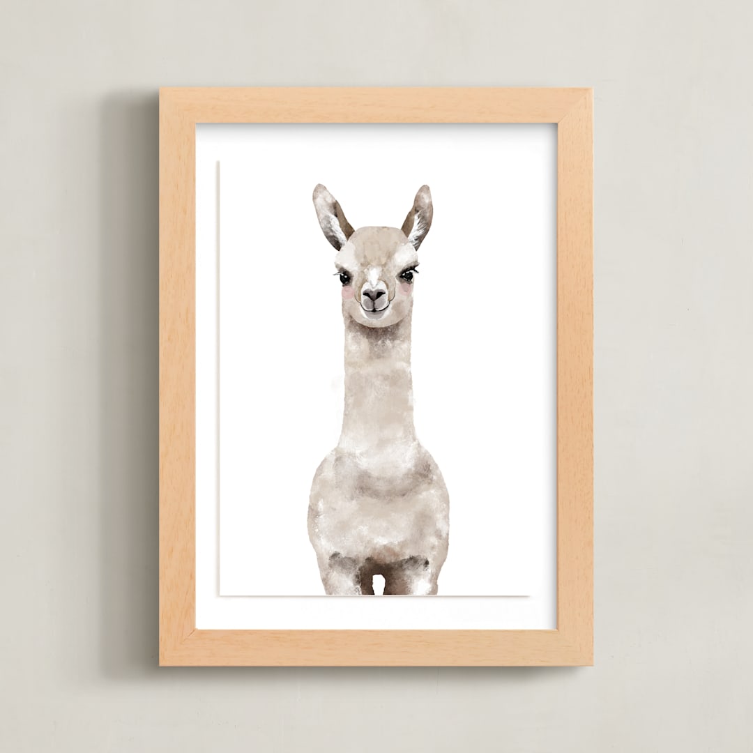 "Baby Animal Llama" - Art Print in Milky foam by Cass Loh - Framed