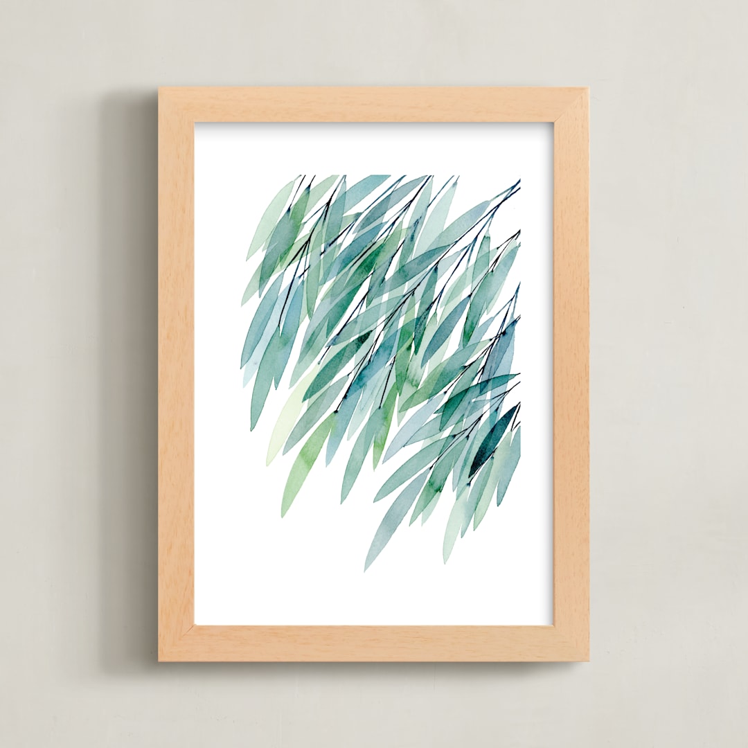 "Turquoise Rustling Leaves No. 1" - Art Print in Turquoise Green by Priscilla Lee - Framed