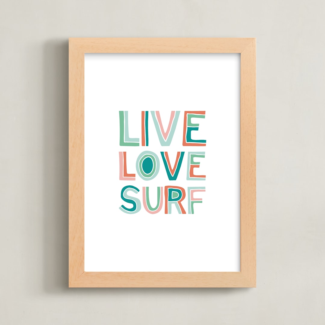 "Live Love Surf" - Art Print in Seaweed by Chasity Smith - Framed