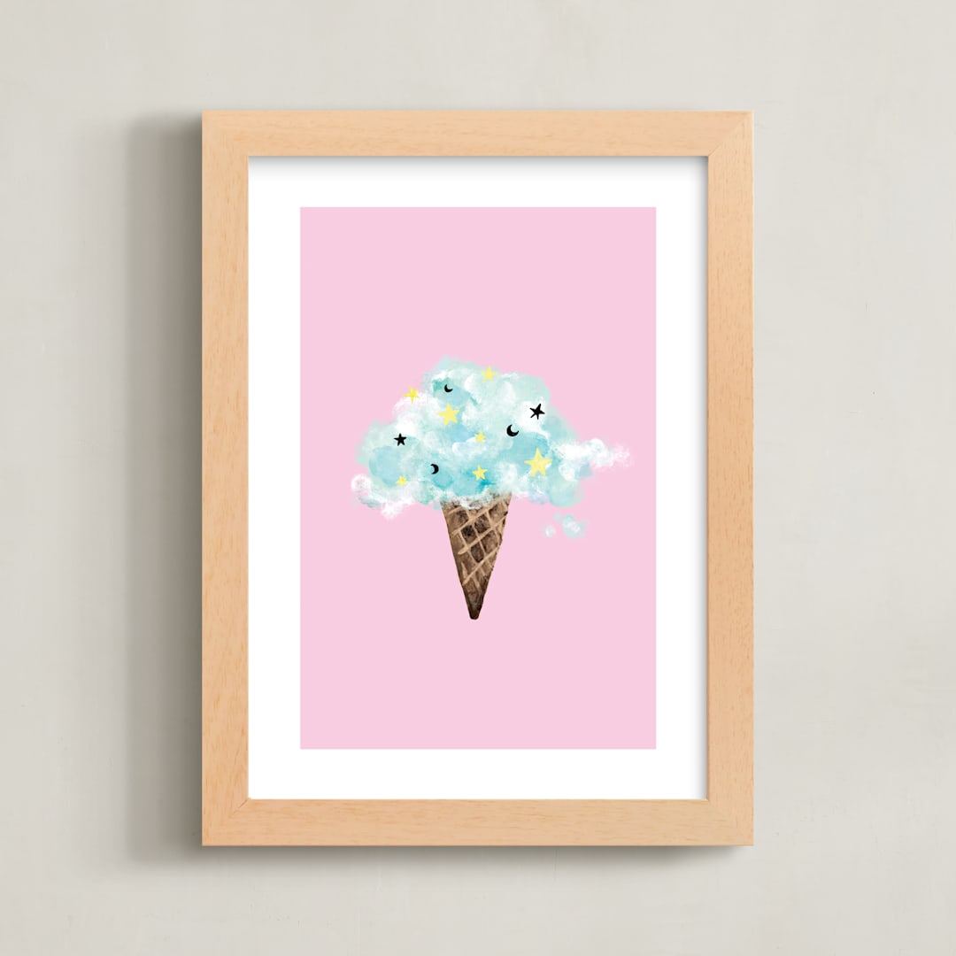 "cloud ice cream" - Art Print in bubble gum by Cass Loh - Framed
