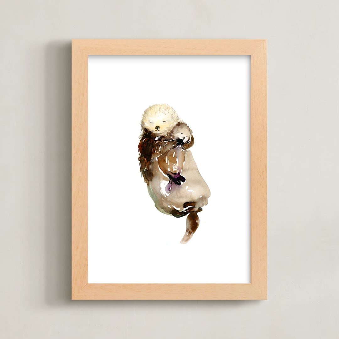 "Mommy Is My World" - Art Print in Otter Brown by Jean Choe Art and Design - Framed