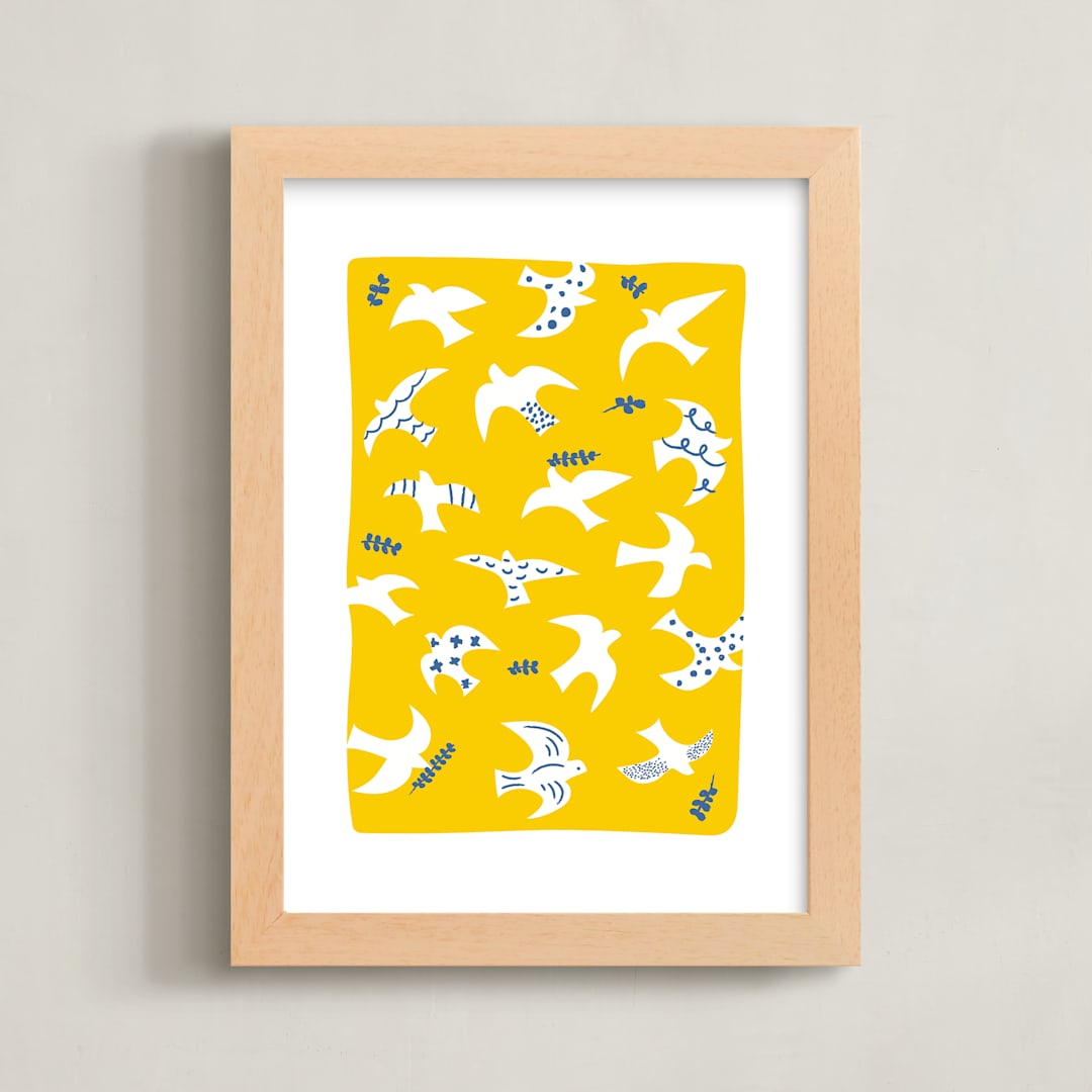 "Taking Flight" - Art Print in Yellow by Ariel Rutland - Framed