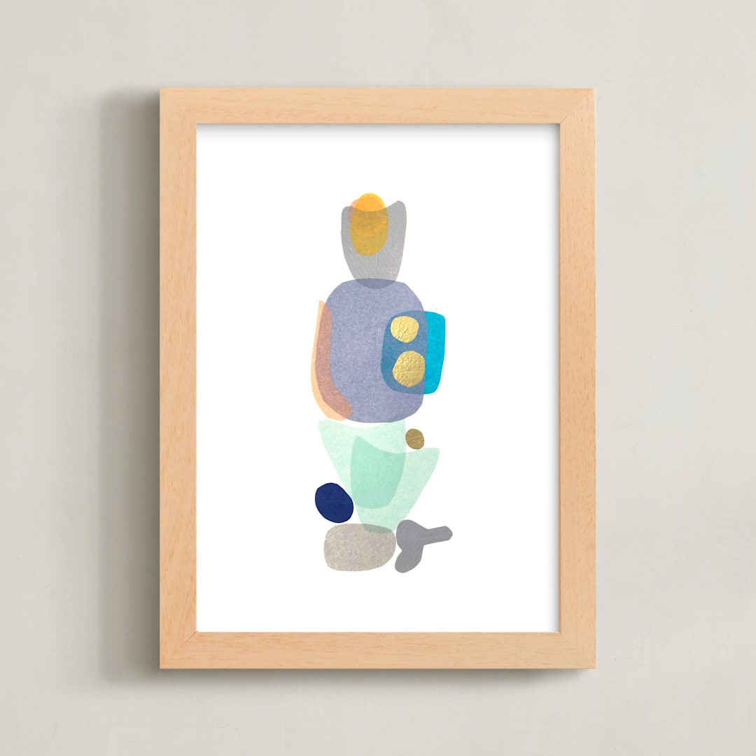 "navy blue gold totem" - Art Print in Deep Blue by tina johnson - Framed