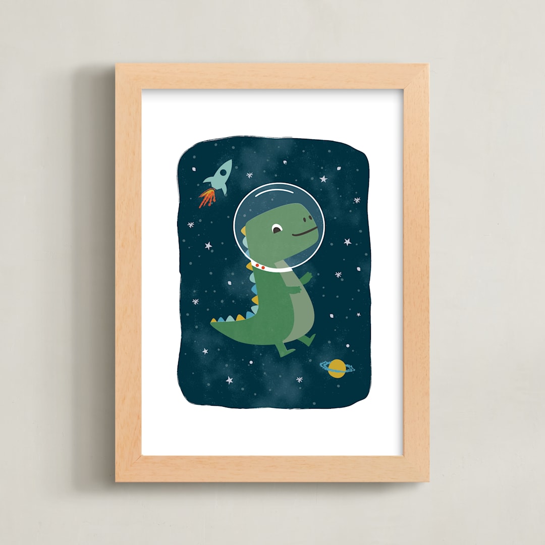"Dinos in space" - Art Print in Triassic by Annie Holmquist - Framed
