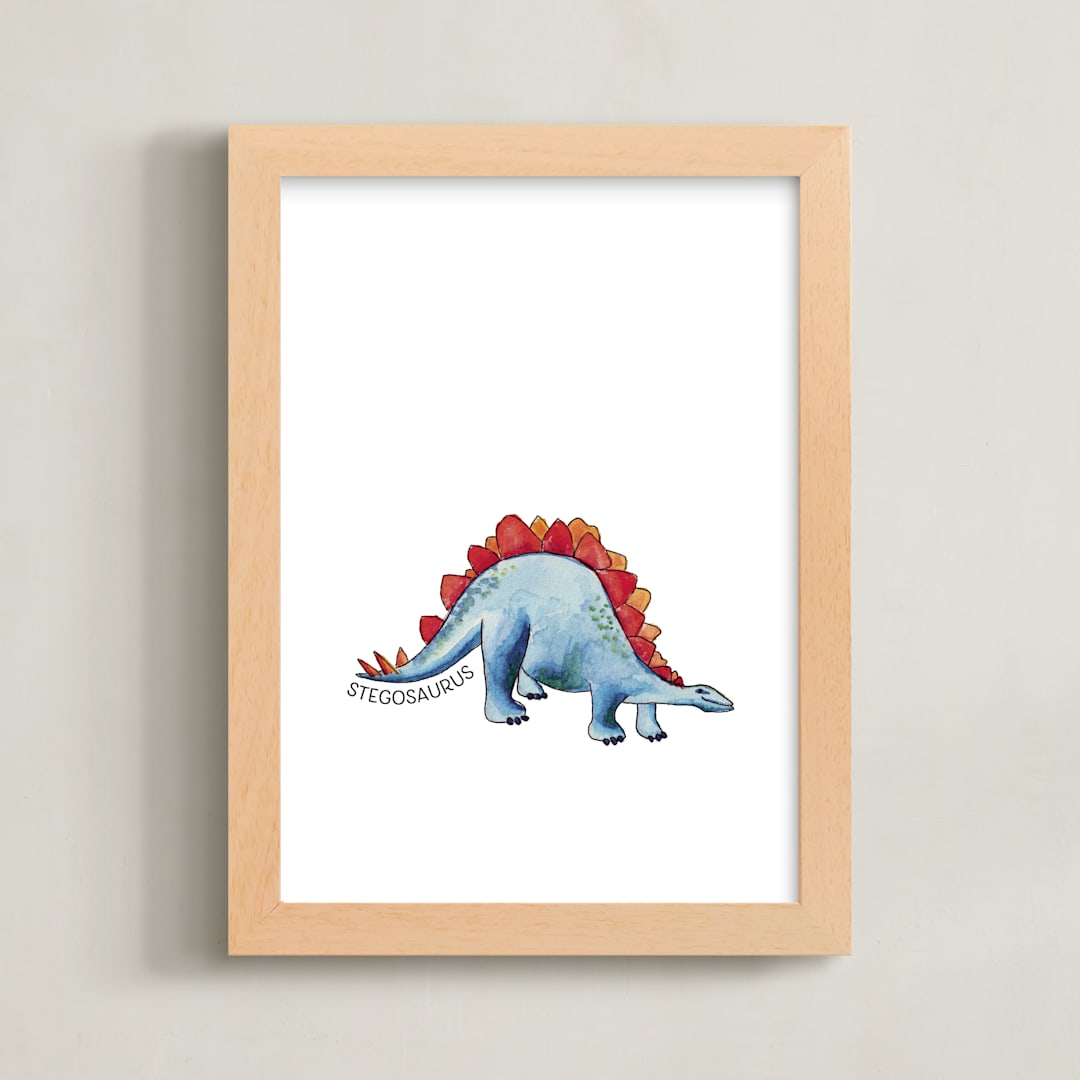 "Watercolor Dino Party Stegosaurus" - Art Print in Capri by Rachel Getz - Framed