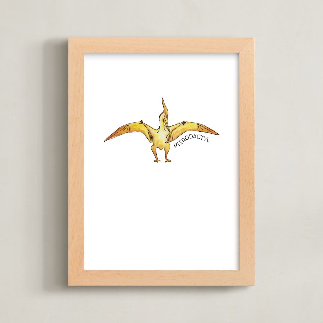 "Watercolor Dino Party Pterodactyl" - Art Print in Canary by Rachel Getz - Framed