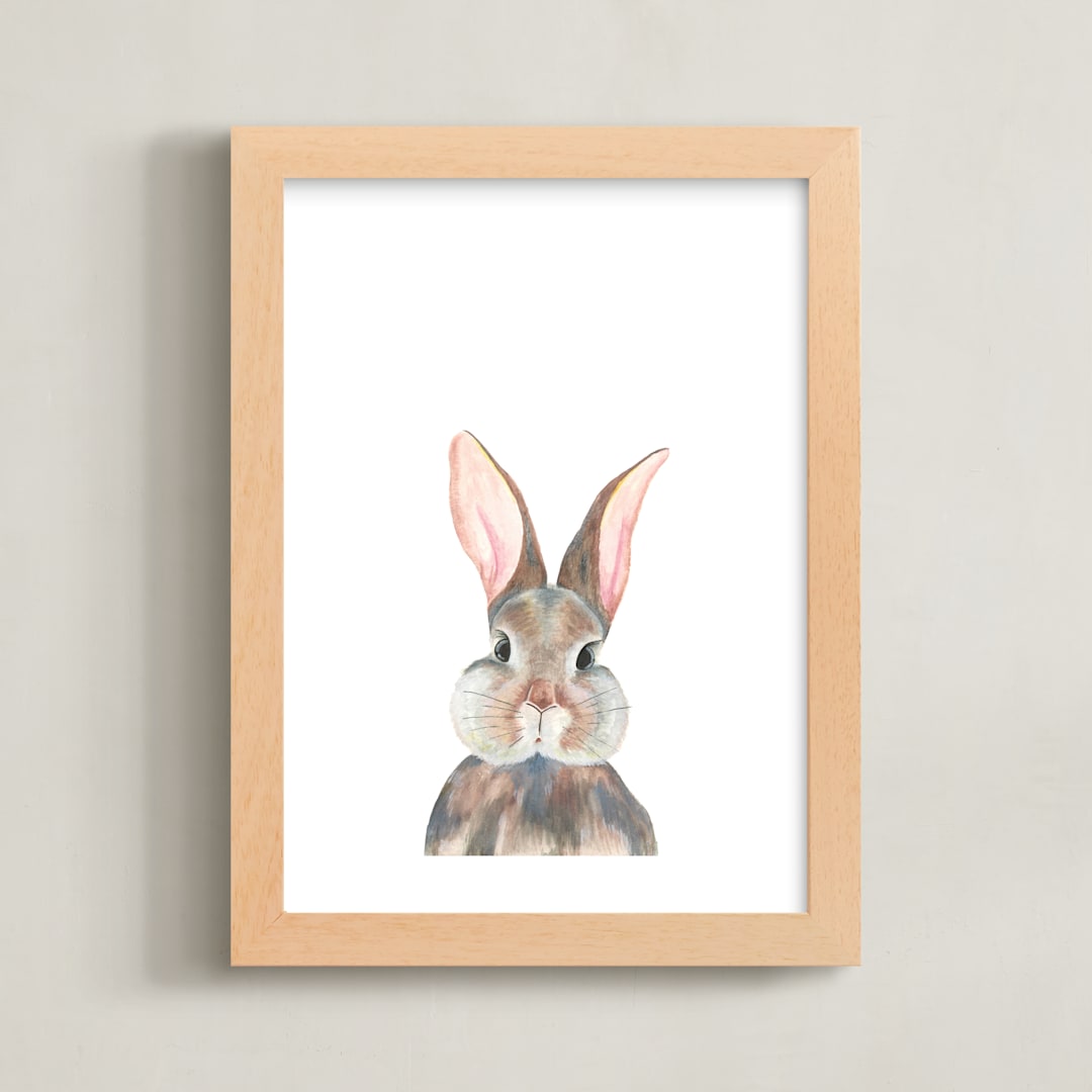 "Curious Bunny" - Art Print in Grey by Together Apart - Framed