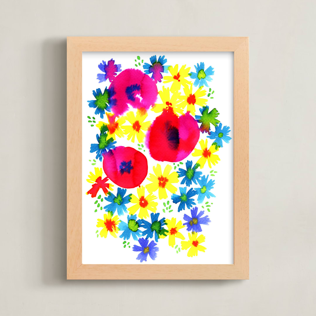 "Bright summer florals" - Art Print in Sunshine by Alexandra Dzh - Framed
