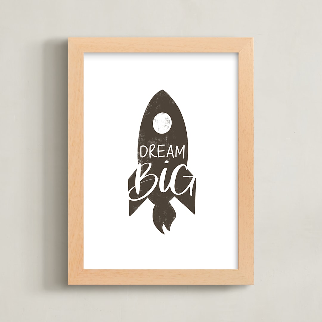 "Dream Big Rocket" - Art Print in Charcoal by Amanda Houston - Framed