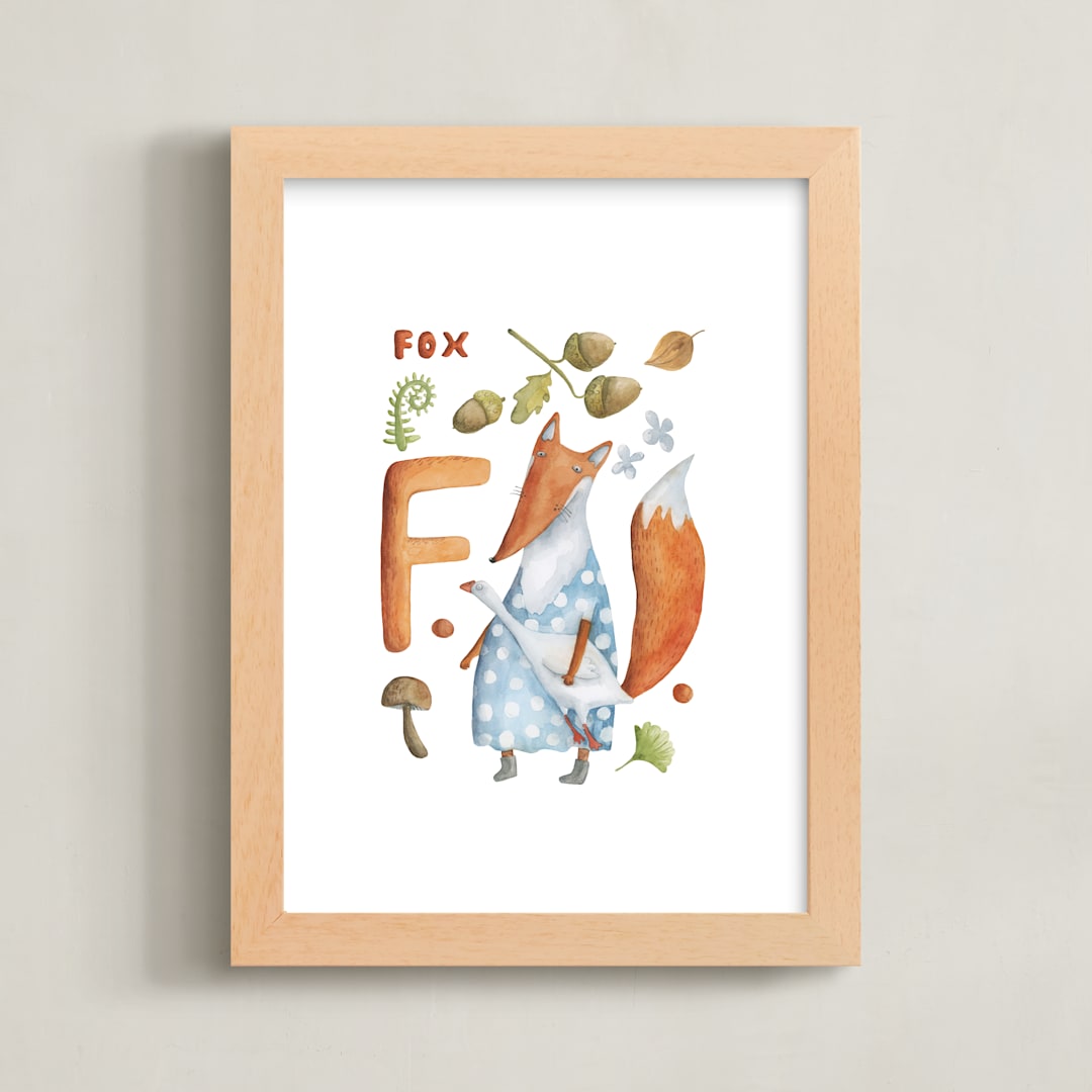 "F is for Fox" - Art Print in Fox orange by Anastasia Semanina - Framed
