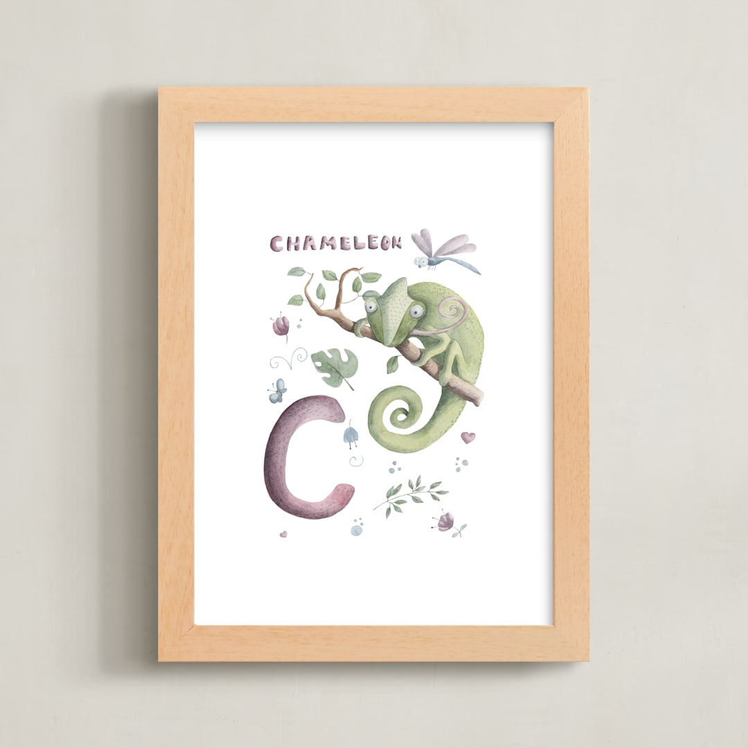 "C is for Chameleon" - Art Print in Chameleon green by Anastasia Semanina - Framed