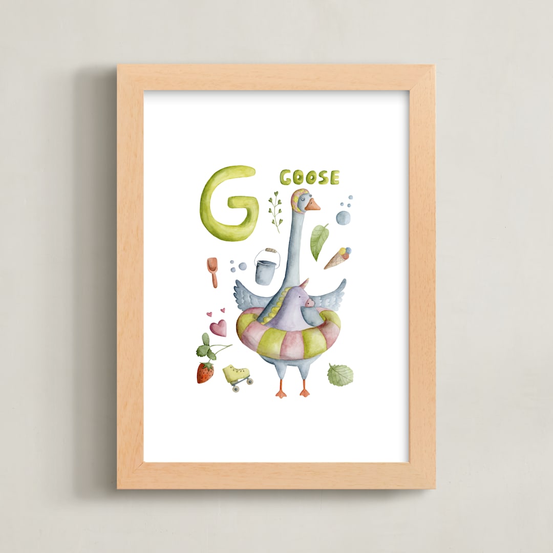 "G is for Goose" - Art Print in Goose Yellow by Anastasia Semanina - Framed