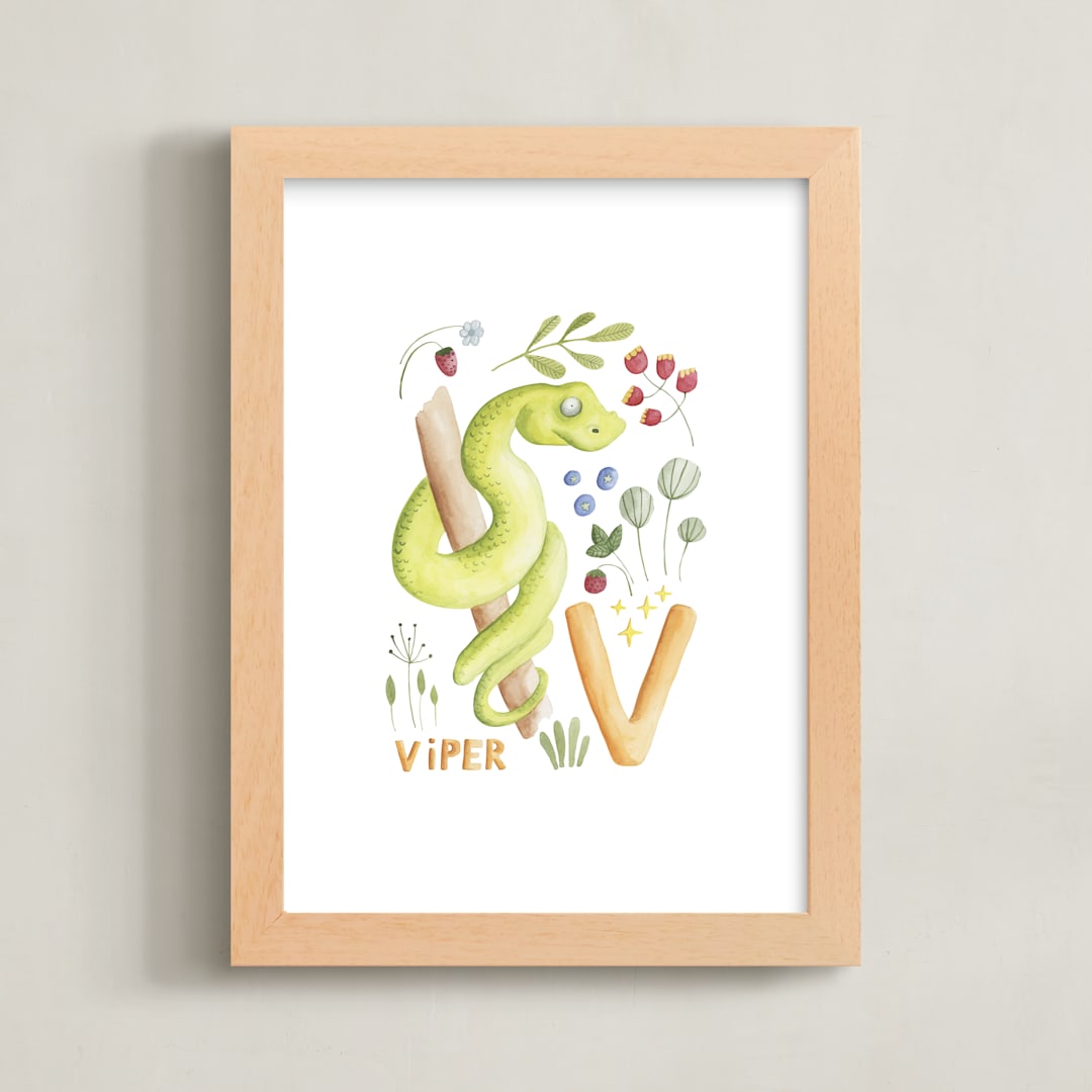 "V is for viper" - Art Print in Viper green by Anastasia Semanina - Framed