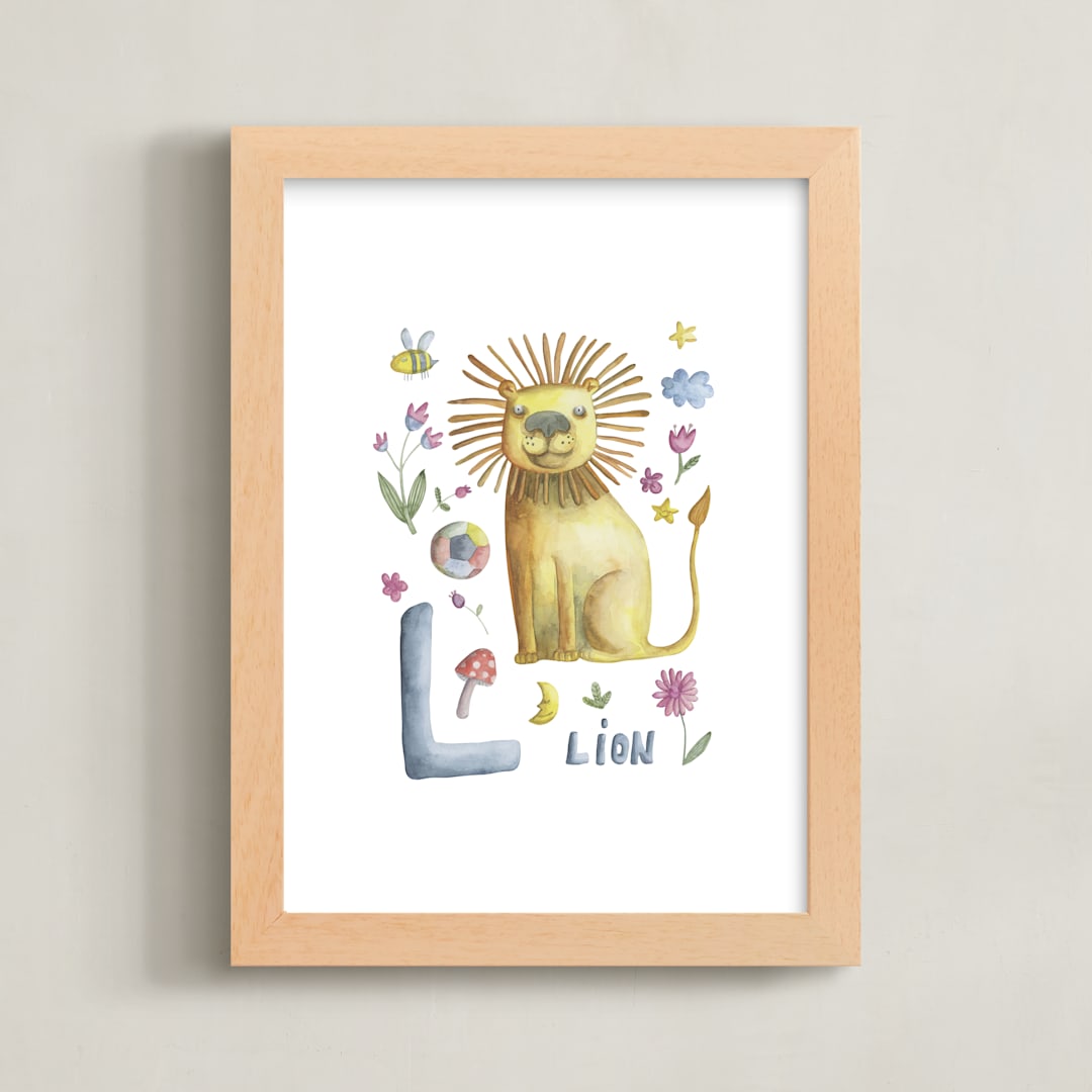 "L is for lion" - Art Print in lion yellow by Anastasia Semanina - Framed