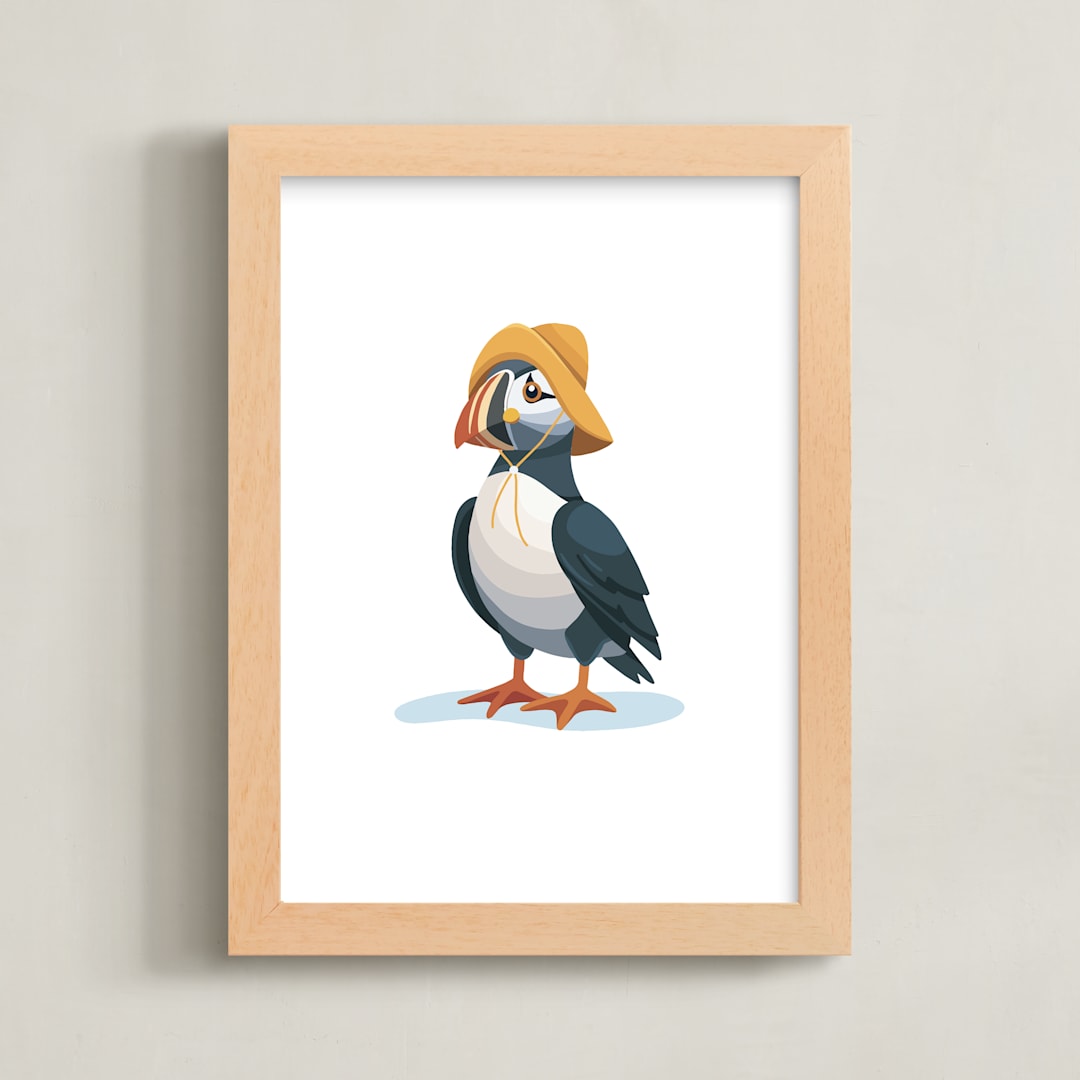 "Puffin Explorer" - Art Print in Foggy Bay by Diana Pinnell - Framed