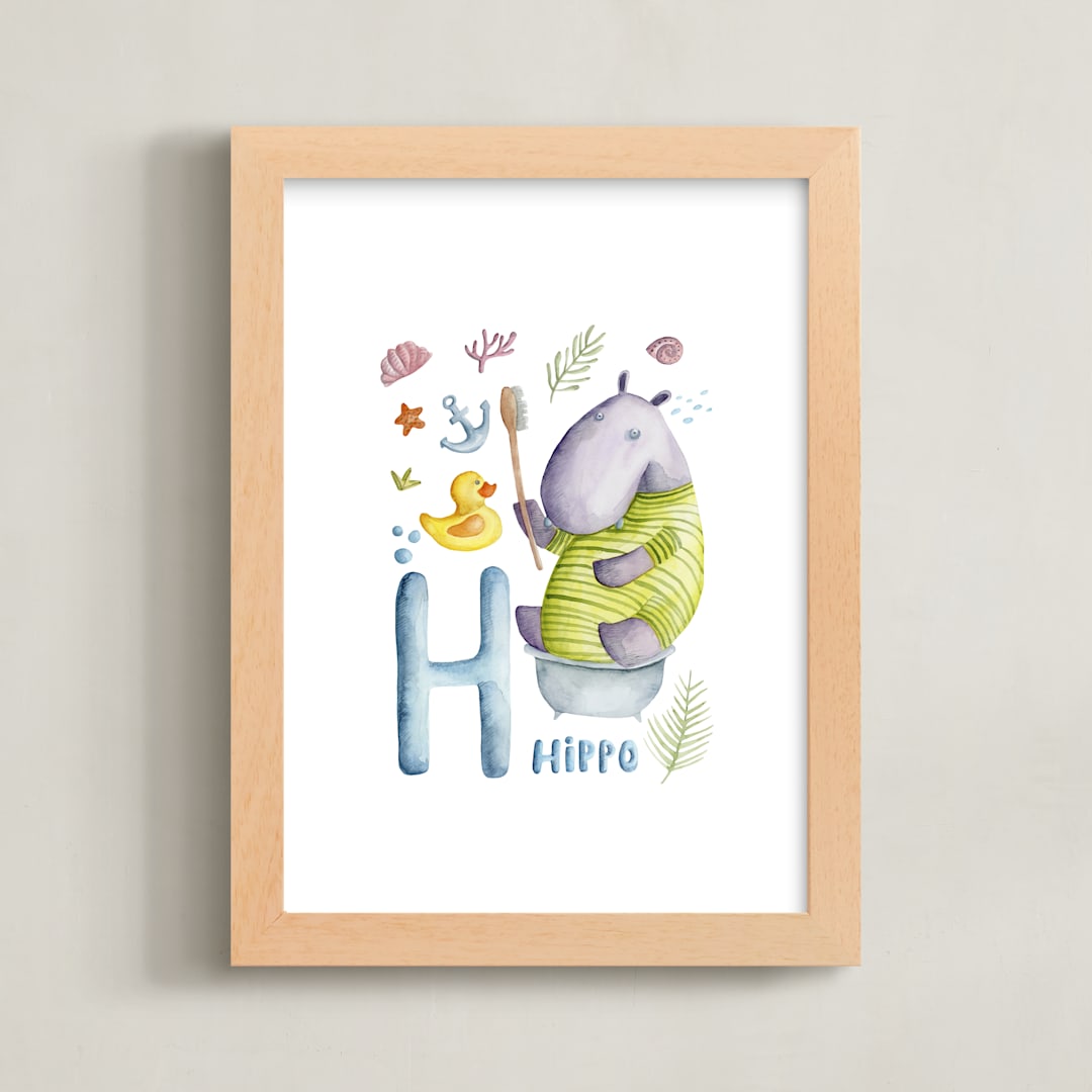 "H is for Hippo" - Art Print in Hippo violet by Anastasia Semanina - Framed
