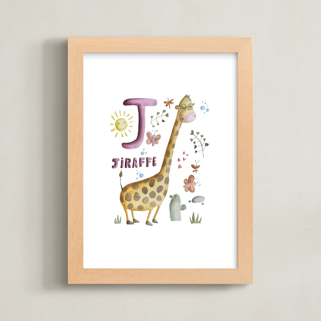 "J is for Jiraffe" - Art Print in Jiraffe orange by Anastasia Semanina - Framed