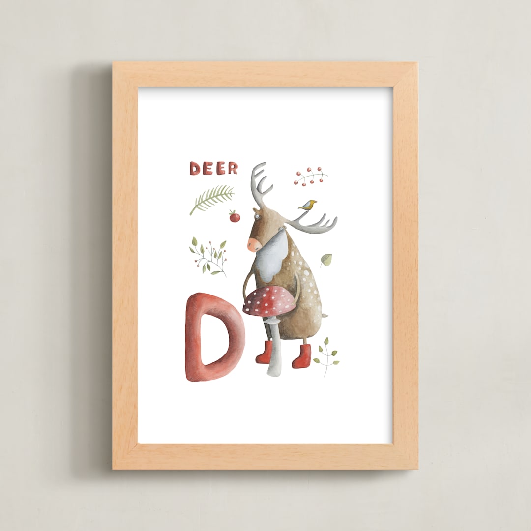 "D is for deer" - Art Print in Deer brown by Anastasia Semanina - Framed