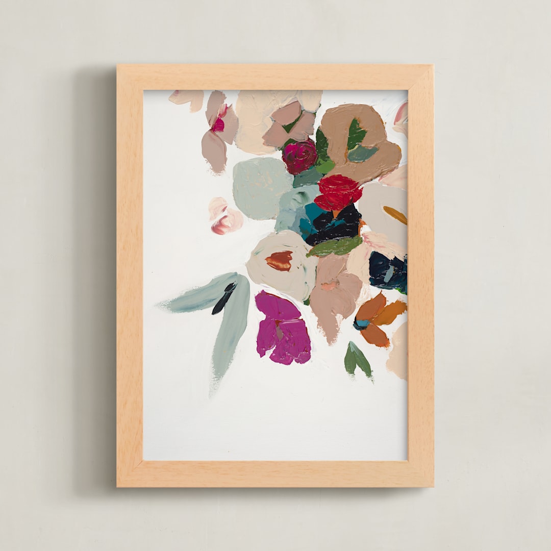 "Colorful Abstract Floral Diptych 2" - Art Print in bright pink by Caryn Owen - Framed