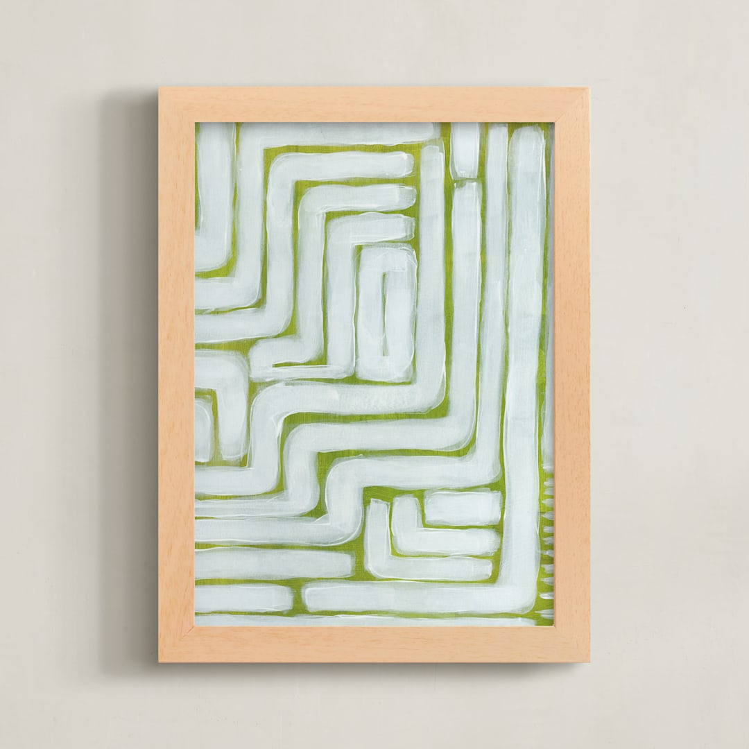 "Exclusive Lines and Stripes" - Art Print in Green Gold by Lauren Rutley - Framed
