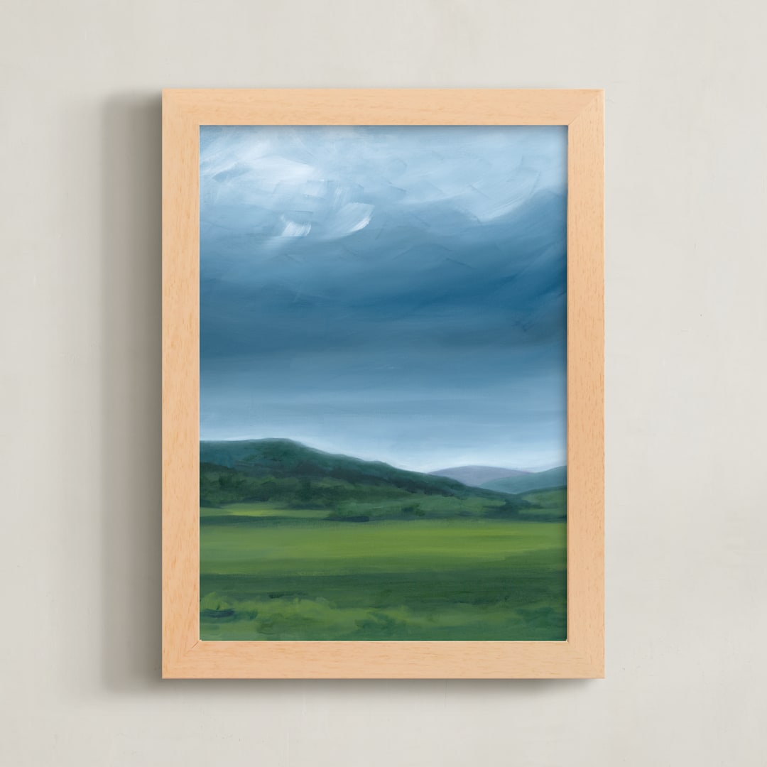 "Through the Hills" - Art Print in Mist Blue by Jen Tips - Framed