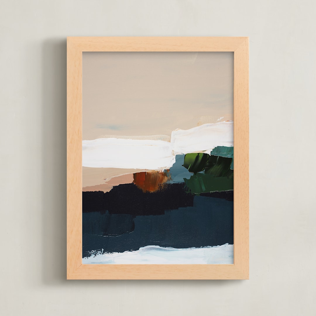 "Abstract Beach Bonfire" - Art Print in dark navy blue by Caryn Owen - Framed