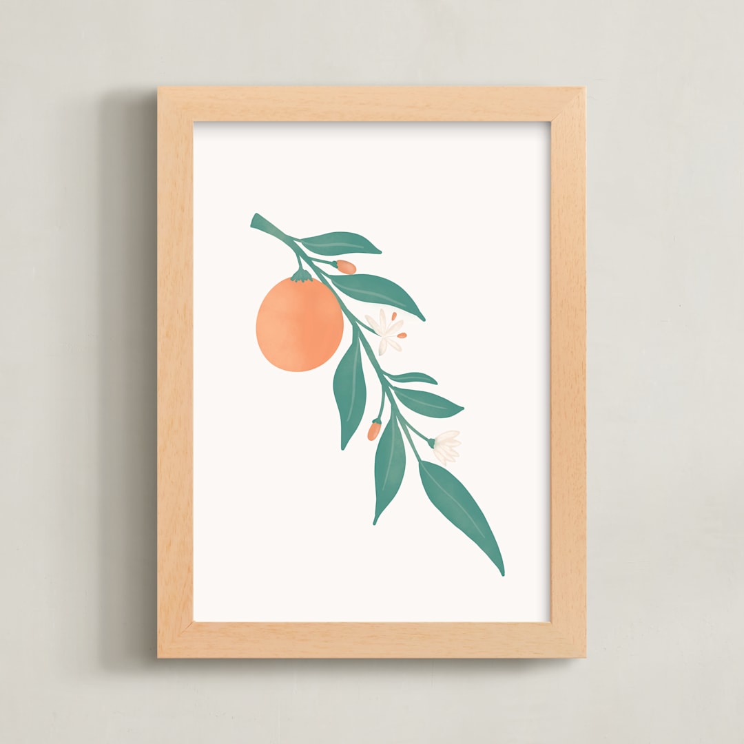 "Orange Branch" - Art Print in Citrus Orange by Amanda Houston - Framed
