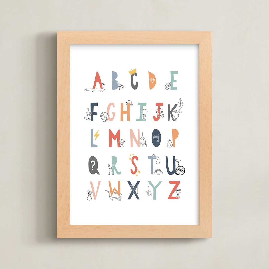 "ABC Doodles" - Art Print in Muted Rainbow by Kacey Floyd - Framed