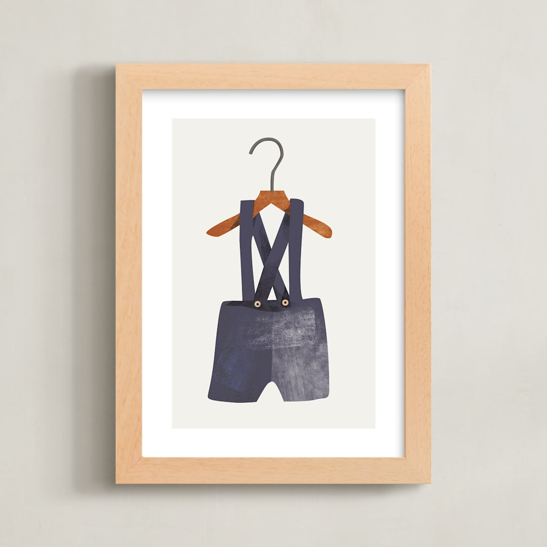 "Overalls" - Art Print in Bluebird by Haley Warner - Framed