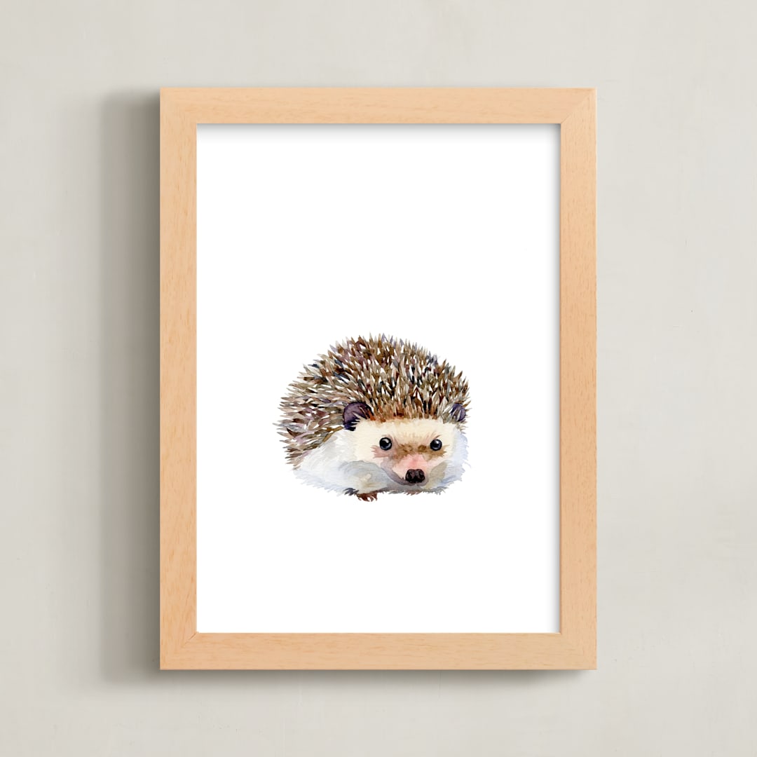 "Baby Hedgehog" - Art Print in Hedgehog Brown by Jieun K Rasband - Framed