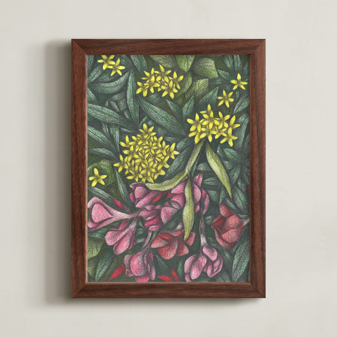 "Mediterranean Bush" - Art Print in Merlot by Cecilia Battaini - Framed