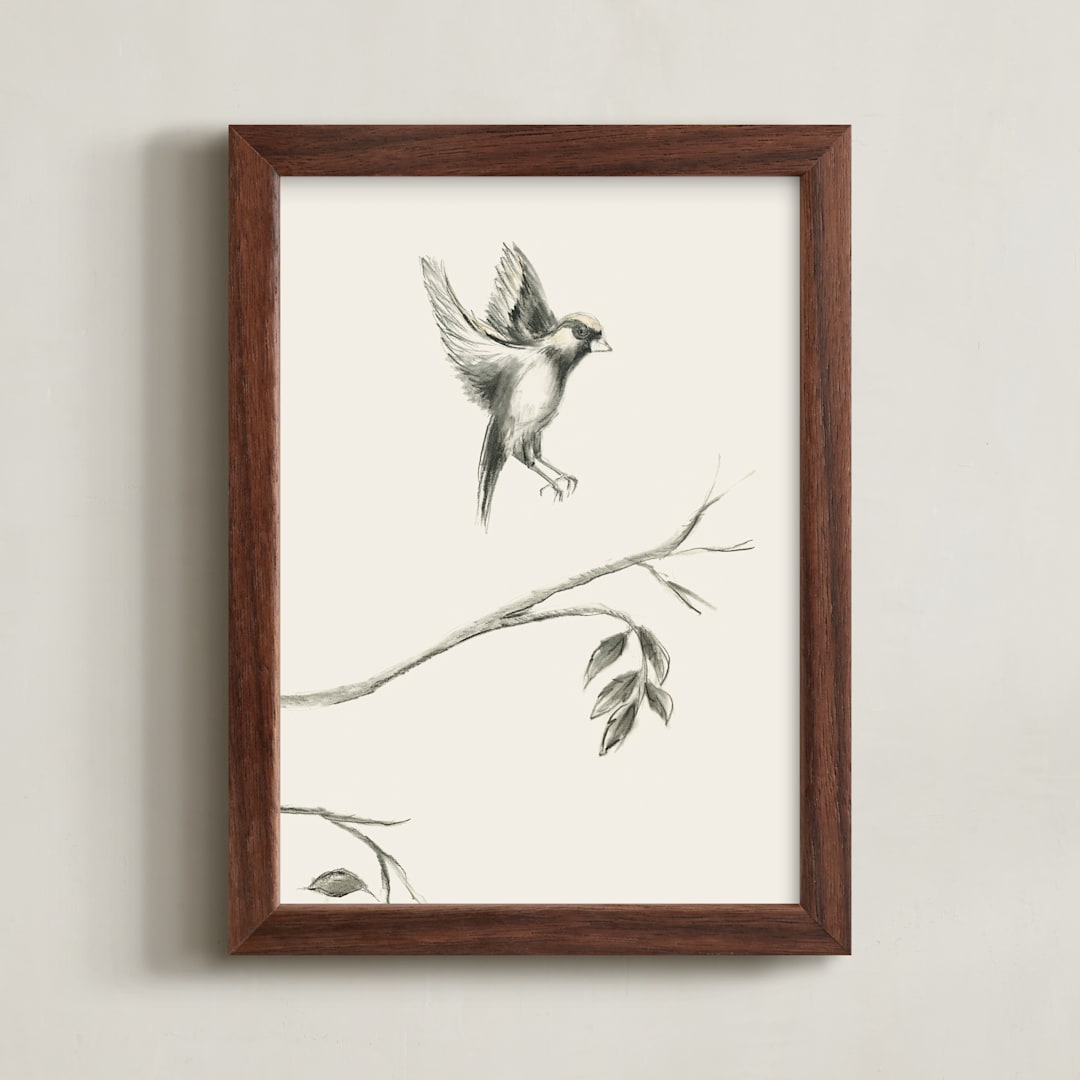 "Birds II" - Art Print in Sand by Teju Reval - Framed