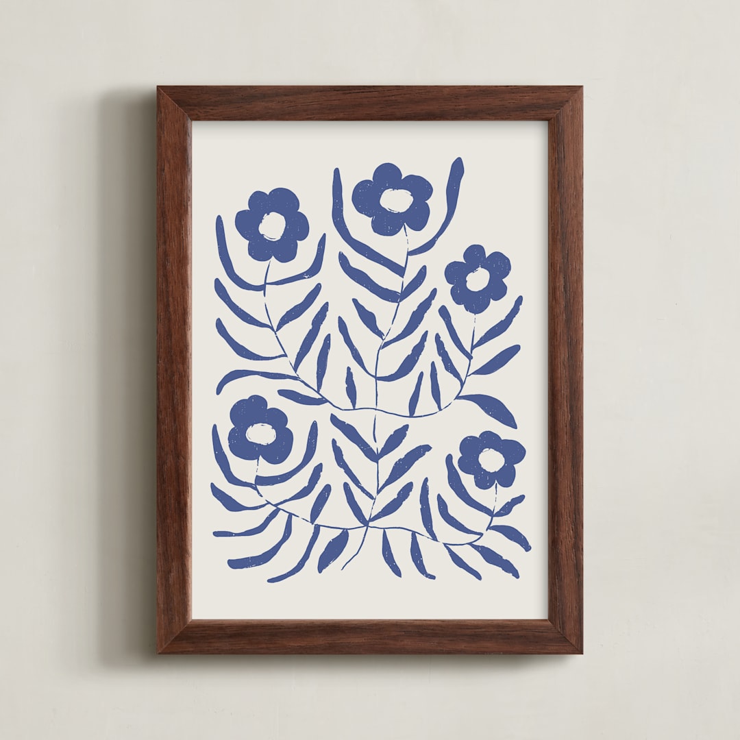 "Bloom 2" - Art Print in Denim by Kelly Watkins - Framed