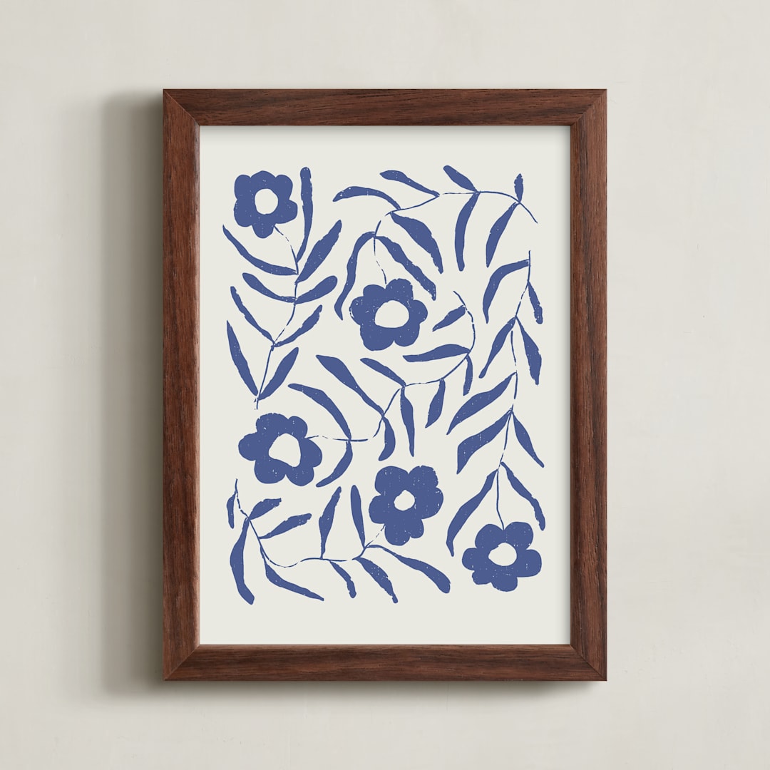 "Bloom 1" - Art Print in Denim by Kelly Watkins - Framed