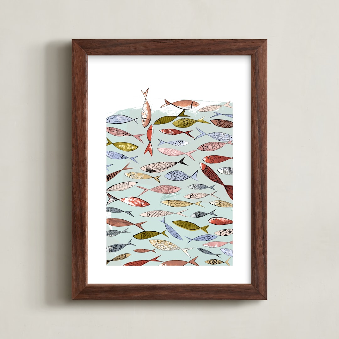 "Snapshot of a party in the sea" - Art Print in colorful neutral by Bethania Lima - Framed