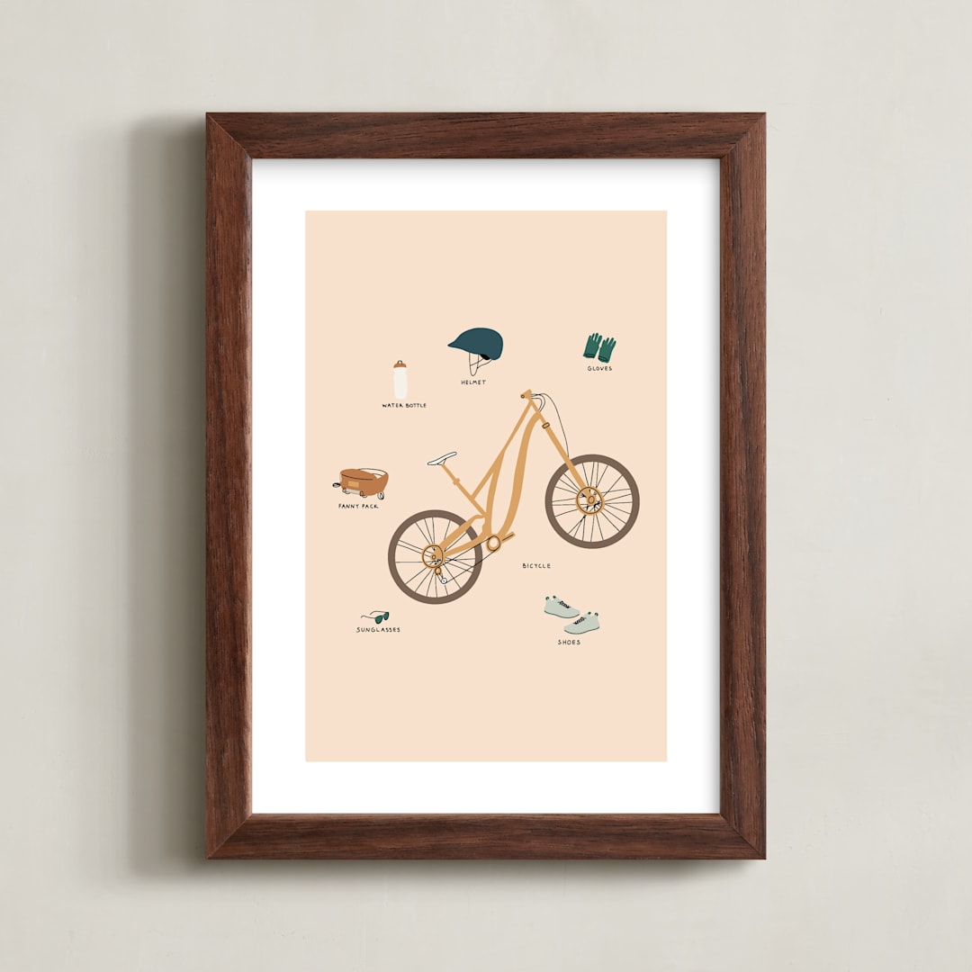 "Cycling Adventure Gear" - Art Print in Blush Pink by Coit Creative - Framed