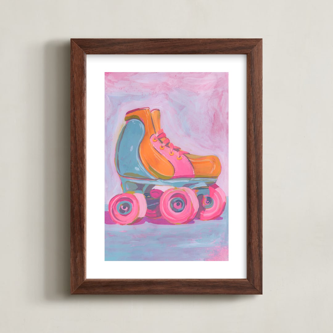 "Roller Skater Joy" - Art Print in Bubblegum Pink by Lucrecia Caporale - Framed