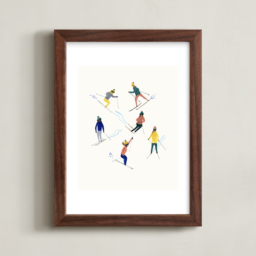 "Ski people" - Art Print in Candy by Anee Shah - Framed