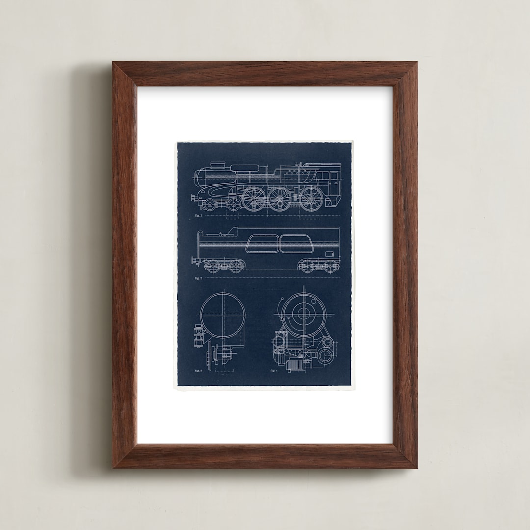 "Train diagram" - Art Print in Navy by Robert and Stella - Framed