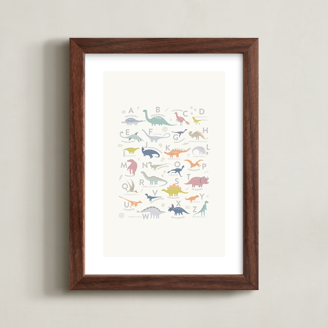 "Alphabet Dinos" - Art Print in Cretaceous by Teju Reval - Framed
