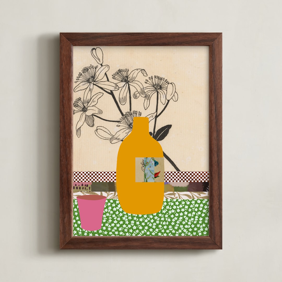 "Paper Still Life with Cup" - Art Print in Sand by Lee-Anne Schmidt - Framed