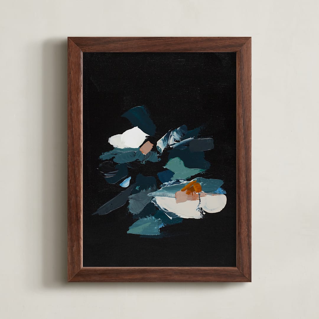 "Abstract Botanical Turquoise and Orange" - Art Print in black by Caryn Owen - Framed