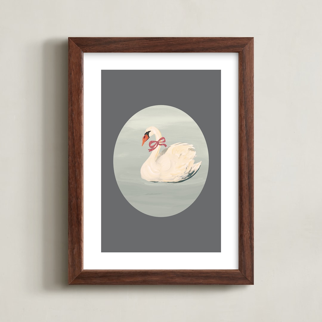 "Dreamy Swan" - Art Print in Smoke by Teju Reval - Framed
