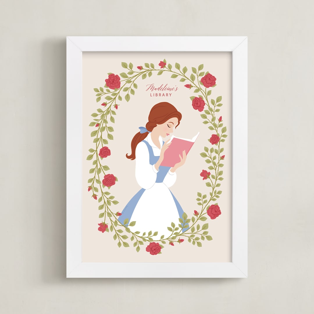 "Disney's Belle Library" - Personalized Art Print in Rose by Jamie Alexander - Framed