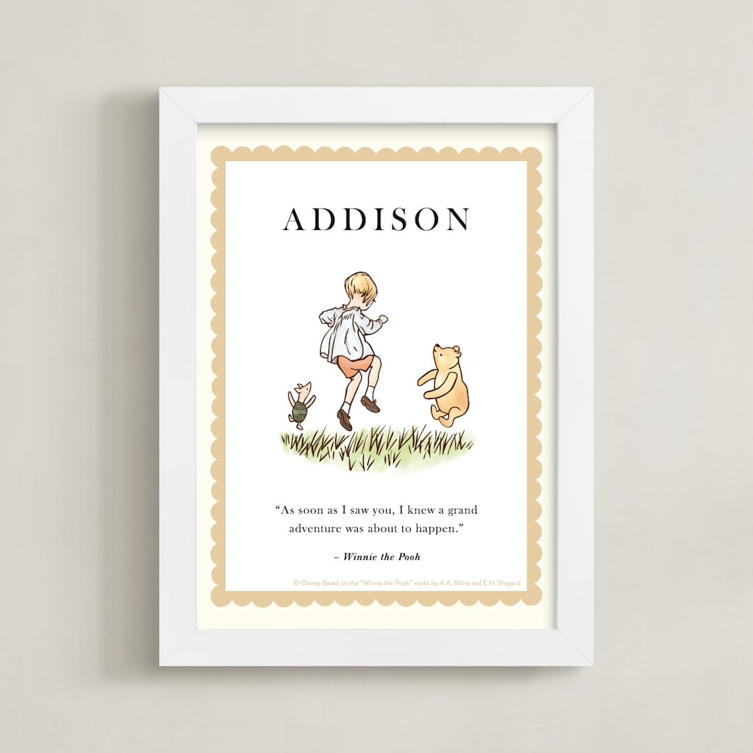 "Disney's Winnie the Pooh Vintage Quotes" - Personalized Art Print in Honey by Katherine Moynagh - Framed